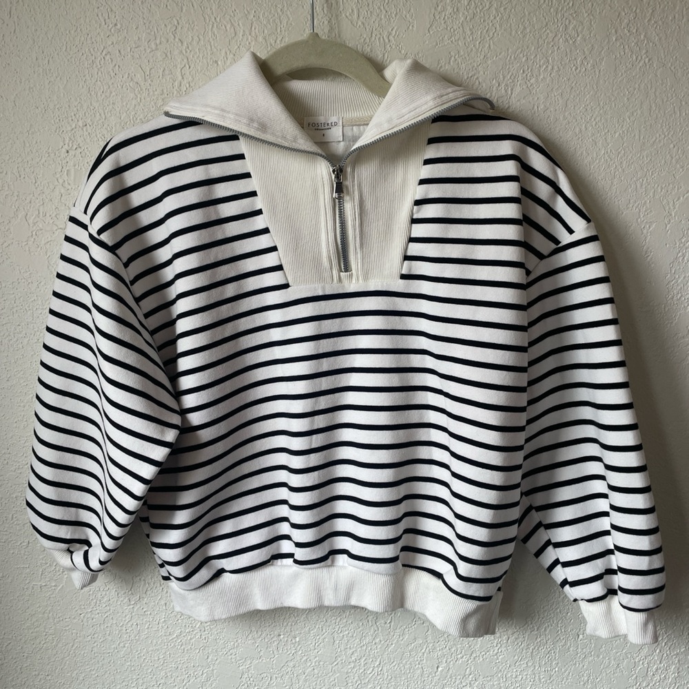 Black and White Zip Up Striped Sweater